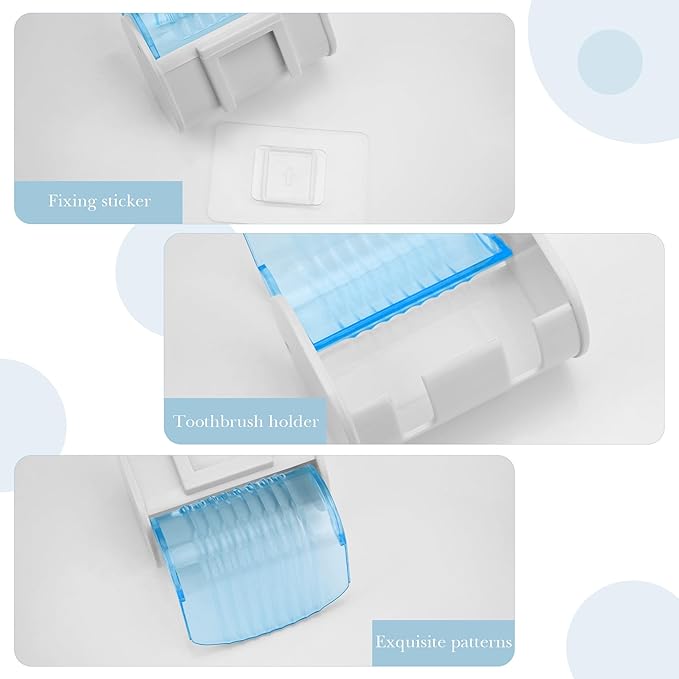 2 Pack Toothbrush Holder Wall Mounted with Cover for Bathroom, 2 Slots Toothbrush Storage Organizer for Shower, Self Adhesive Toothbrush Hanger (Blue)