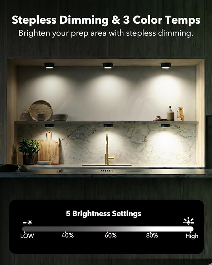 Rechargeable Puck Lights with Remote Control, Black 2400mAh Radar Motion Sensor RGB Under Cabinet Lighting Battery, Magnetic Color Changing Night Lights for Shelf, Showcase, Bookcase, Pantry, Wardrobe