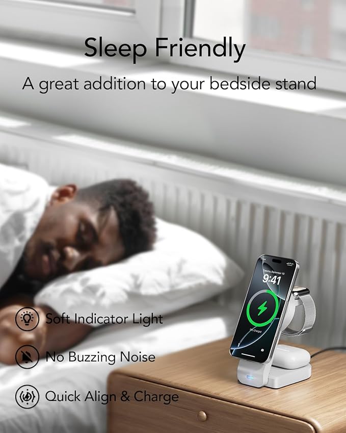 3 in 1 Wireless Charging Station Compatible with Apple,Foldable Magnetic Wireless Charger for iPhone 17/16/15/14/13/12,Apple Watch Series 11/Ultra 3/SE 3/10/9/8/7/6/5/4,Air-Pods Pro 3/4/3/Pro/2(White)