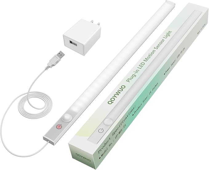14" Slim USB Plug-in LED Motion Sensor Light Indoor, Bright & Dimmable Under Cabinet Light - 3 Modes (ON/Night/Day) for Kitchen, Cabinet, Closet - 6000K Cool White, 1 Pack (Standalone)