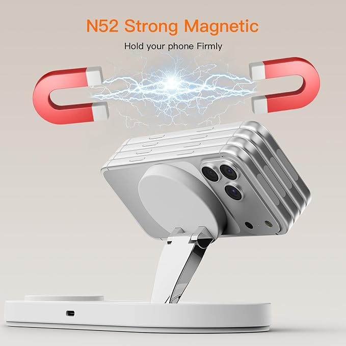 2026 for Apple Watch 5W Fast Charger：（15W） 3 in 1 Wireless Charging Station for Apple Mag-Safe Charger Stand,Fast Magnetic Wireless Charger Station for iPhone17 16 15 14 13 12 Series,Airpods, Watch