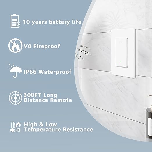NineLeaf Wireless Light Switch and Receiver Kit, No Wiring Remote Control Wall Switch, 1300FT RF Range Expandable Switches,Ceiling Lights, Fans, Lamps & Outdoor Sheds,1000W LED(2Switches 1Receiver)