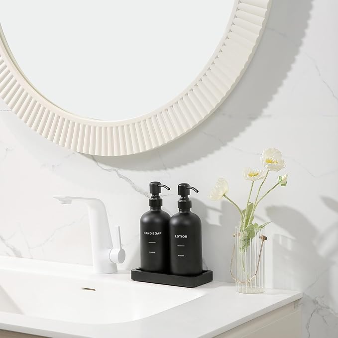 Prus Waso Black Soap Dispenser Bathroom Set, Soap and Lotion Dispenser Set with Stainless Steel Pump, Perfect for Bathroom Decor. (Black)