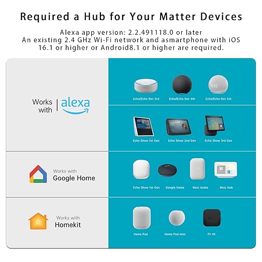Matter Smart Plug 10A, Smart Wi-Fi Outlet Compatible with Alexa, Apple Homekit, Google Home, SmartThings, Home Assistant, No Hub Required, ETL & FCC & RoHS Certified, 2.4G WiFi Only, 2-Pack