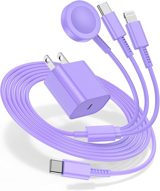 for Apple Watch Charger Fast Charging,3 in 1 Multi Chargers Cable with 20W USB C Charger, iWatch Charger Cord 6.6FT for iWatch Series Ultra2/SE/10/9/8/7/6/5/4/3/iPhone 15 16Pro Max/14/13/12/11(Purple)