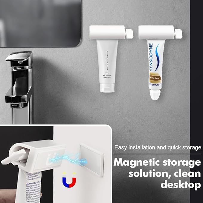 Set of 4 Toothpaste Squeezer Rollers Magnetic wall-Mounted, Comes with 2 Silcone Toothpaste Cap for Tube Cosmetics, Tube Ketchup etc Dispenser, Simple and Practical, Kid Friendly