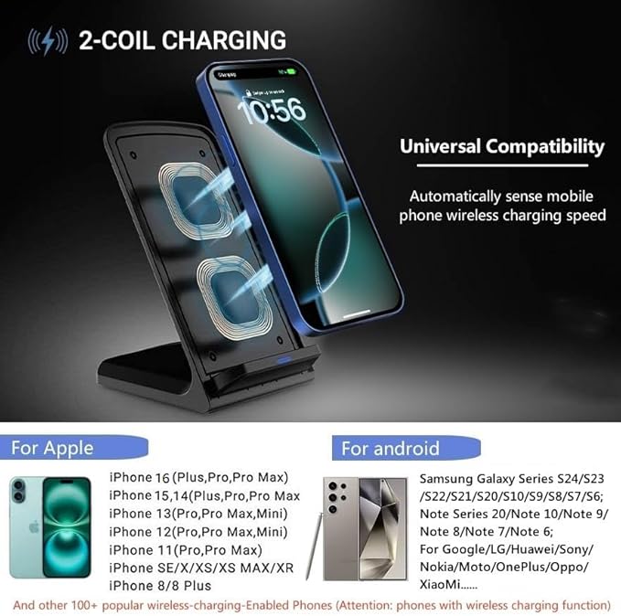 20W Fast Wireless Charger,Wireless Charging Stand Compatible with iPhone 17 16 Pro,15 Pro,15,14,13,12,11 Series/X/XS,Phone Charger for Galaxy S25/S24/S23/Note 20,Pixel 8/7 Pro/LG G8 etc