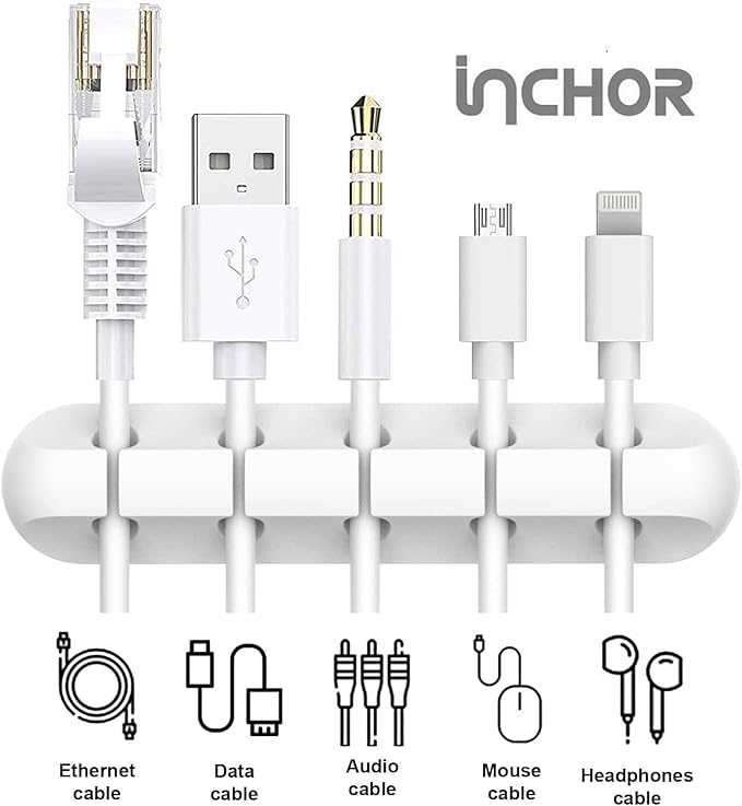 INCHOR Cord/Cable Organizer White Cord Holder, Wire Organizer USB Cable Management Cord Keeper, 3 Packs Cable Clips for Car Home and Office (7, 5, 3 Slots)