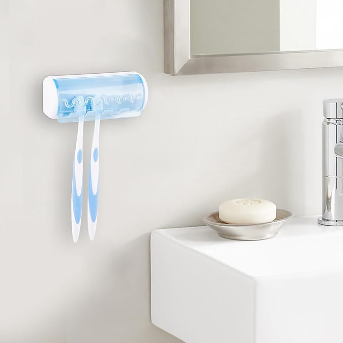 2 PCS Self Adhesive Toothbrush Holder with Cover for Bathroom, 5-Slot Wall Mounted Toothbrush Organizer Rack for Shower, Dorm, Cabinet