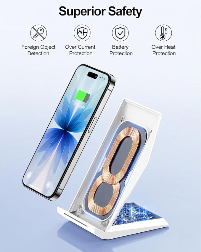Fast Wireless Charging Stand, Equipped with PD 30W Adapter, High Speed Universal Charger with Extra USB-A Port Compatible with iPhone 17/16/15/14/13/12/11, for Samsung Galaxy S26/S25/S24/S23/S22