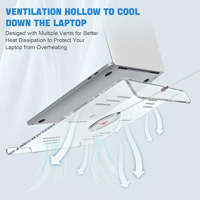 Acrylic Laptop Stand Clear Tablet Holder with 366 Kinds of RGB Backlight,Multiple Heat Dissipation Vents Ergonomic Tilted Mount Riser for PC,Notebook,MacBook,Phone from 10 to 17.3 Inch Work/Home