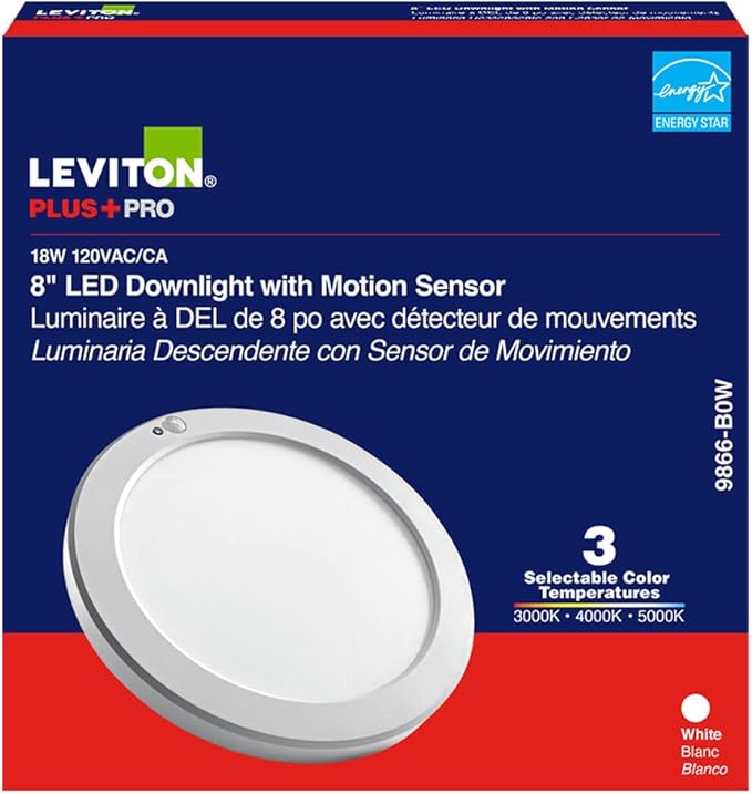 Leviton LED Downlight with Motion Sensor, 8” Round, White, 9866-B0W