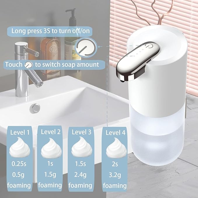 2Pack Automatic Foaming Soap Dispenser, Touchless Soap Dispenser Wall Mount 4 Level Adjustable Sensor Electric Soap Hand Dispenser,USB C Rechargeable Dish Dispenser for Bathroom