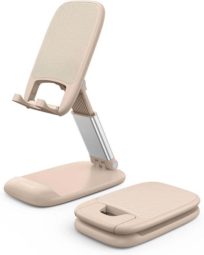 Lamicall Khaki Phone Holder for Desk - Cellphone Stand Khaki Desk Accessories Desktop Office Must Have Compatible Gifts for iPhone, Telephone Stand, 4-8'' Smartphone