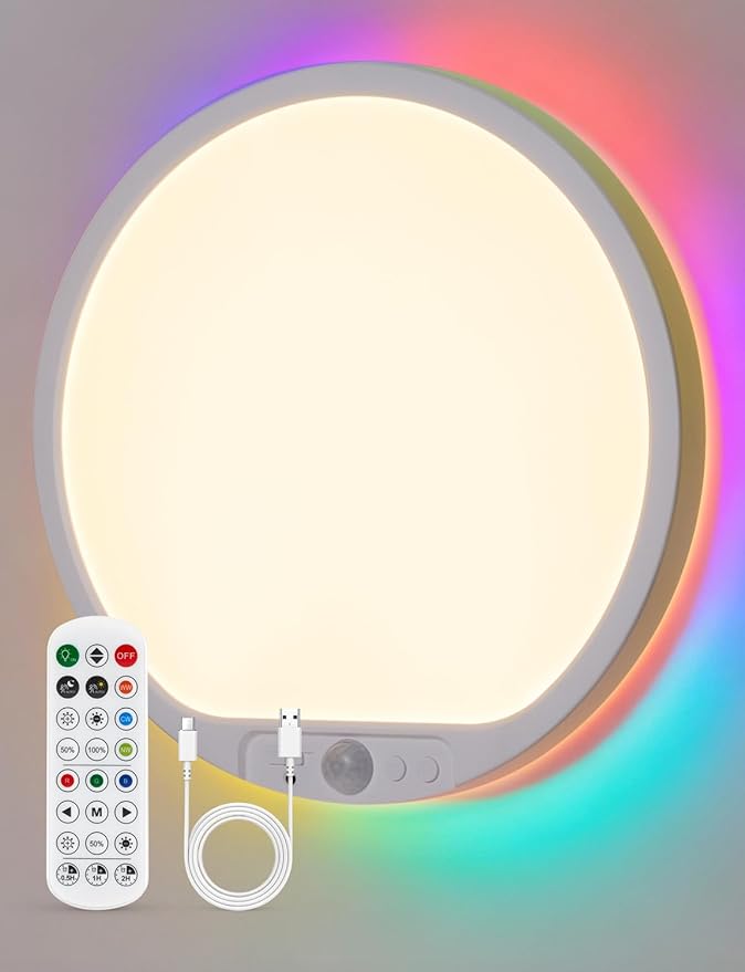 Combuh Rechargeable Battery Operated Ceiling Light for Shower Inside Wireless, 105 Day Battery Life Powered 11.8Inch Bright Waterproof Magnetic RGB Overhead Lighting without Wiring for Closet Bathroom