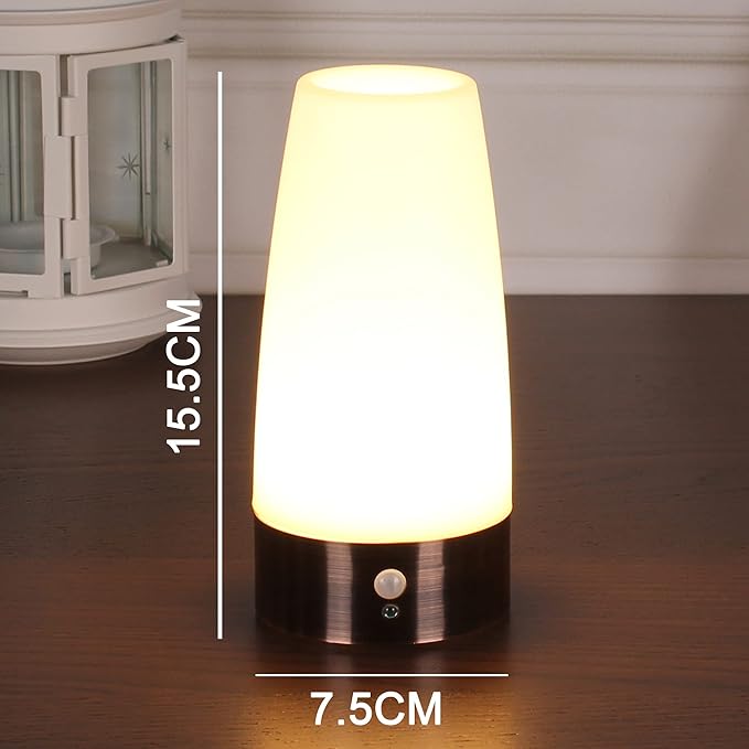 WRalwaysLX 2Pack Round Bedside Lamp PIR Motion Sensor LED Night Light,3 Modes Battery Powered Small Table Lamp,USE 3x1.5VAAA Battery,Sensitive Portable