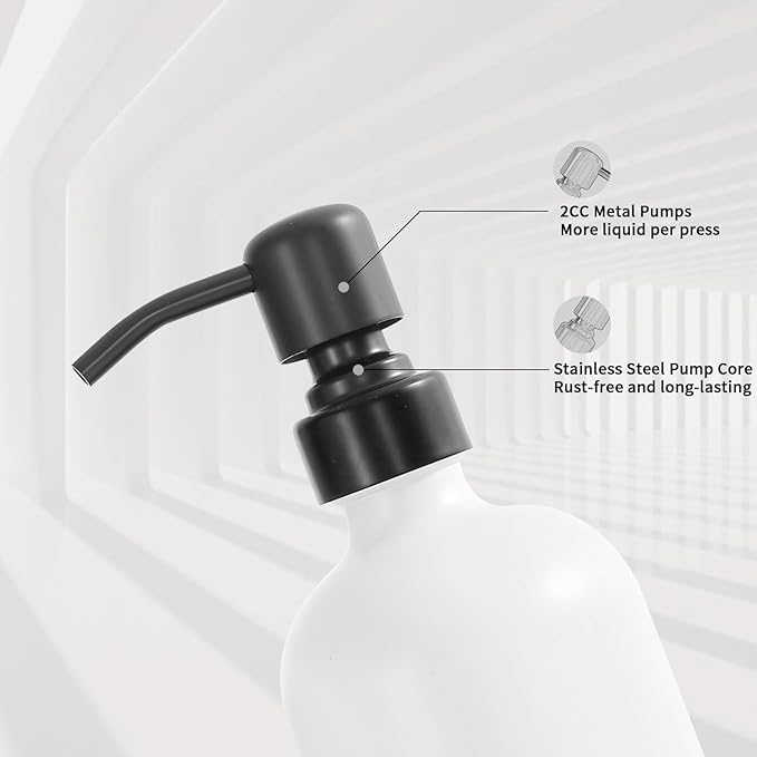Prus Waso Kitchen Soap Dispenser Set, White Soap Dispenser with Black Stainless Steel Pump, Perfect for Modern Kitchen Decor. (White)