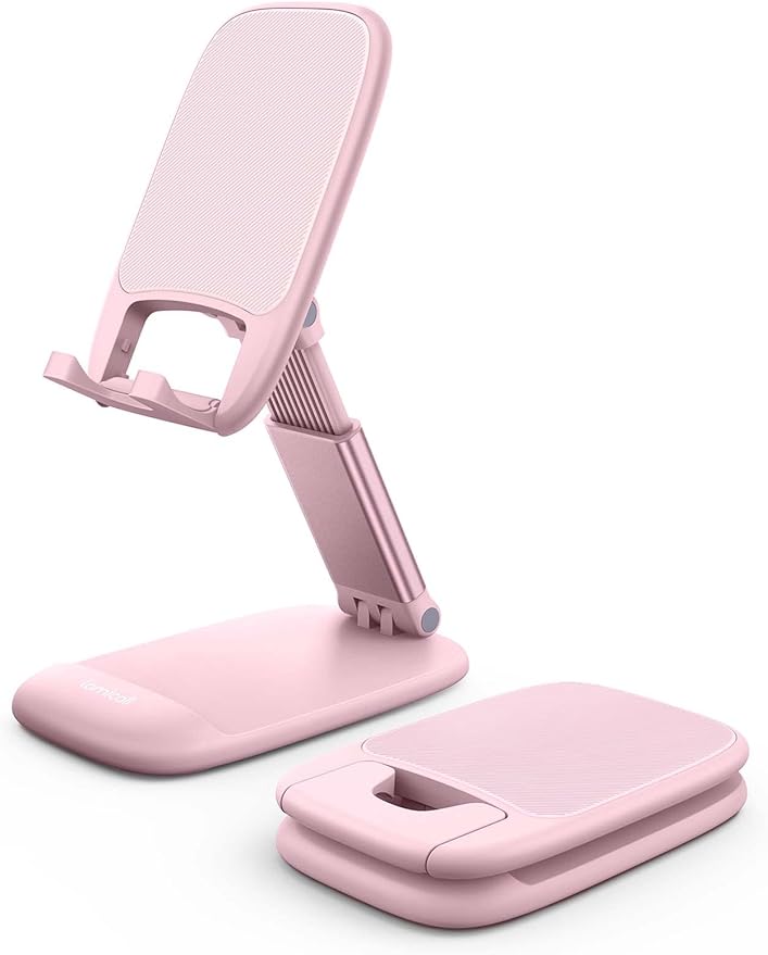 Lamicall Pink Phone Holder, Desk Accessories - Rose Gold Pink Office Cell Phone Holder, Desktop, Office Desks Accessories, Desk Decor Gifts for Women, for Mothers Day, 4-8'' Telephone Stand