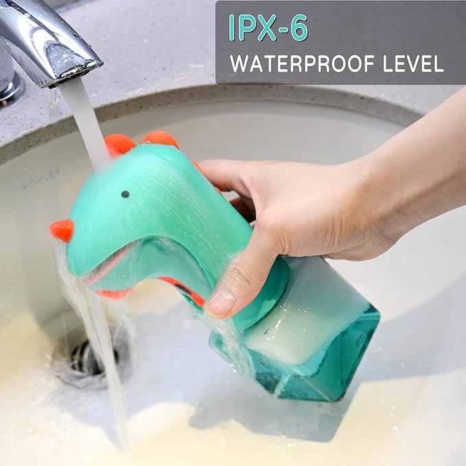 Automatic Soap Dispenser, Cute Touchless Foaming Soap Dispenser, IPX6 Waterproof, 2 Levels Foam Adjustable, Smart Hand Dispenser for Bathroom Kitchen 8.7oz/250ml (Dinosaur)