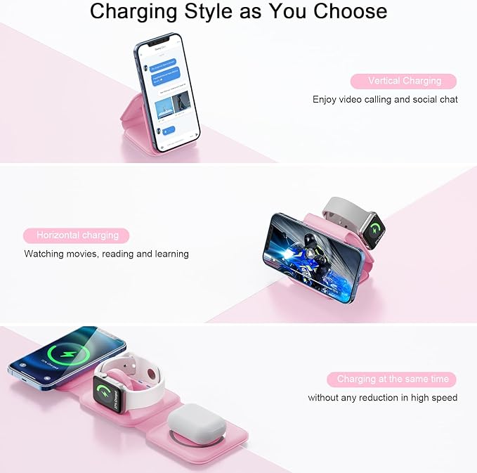 Wireless Charger 3 in 1,RTOPS Magnetic Traval Wireless Charging Station Multiple Devices,GaN 3 in 1 Charging Station,Compatible iphone17/16/15/14/13/Pro/Max,iWatch,AirPods4/3/2/Pro(Adapter Includes)
