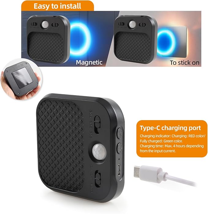 Motion Sensor Night Light Black, Rechargeable Magnetic Night Light with 3 Color Temperatures & Stepless Dimming, Timer Function, Soft Downward Anti-Glare Light for Hallway Stairs Closet Bedroom RV