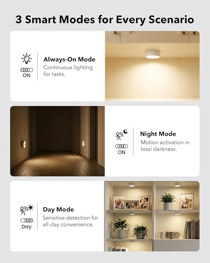 Radar Motion Sensor Puck Lights with Remote Control, RGB Rechargeable Wireless Under Cabinet Lighting for Kitchen, Magnet Stick on LED Closet Lights, Cordless Night Light for Counter, Stair, Bookshelf