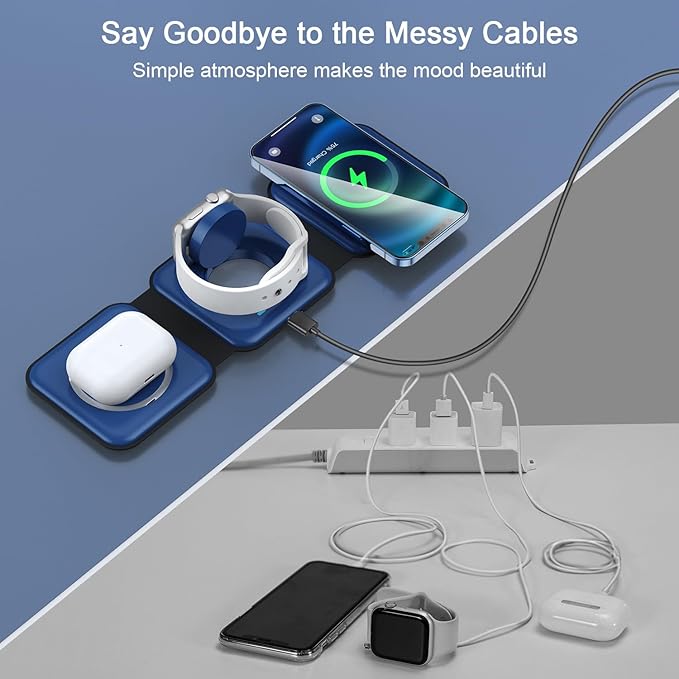Wireless Charger 3 in 1,RTOPS Magnetic Traval Wireless Charging Station Multiple Devices,GaN 3 in 1 Charging Station,Compatible iphone17/16/15/14/13/Pro/Max,iWatch,AirPods4/3/2/Pro(Adapter Includes)