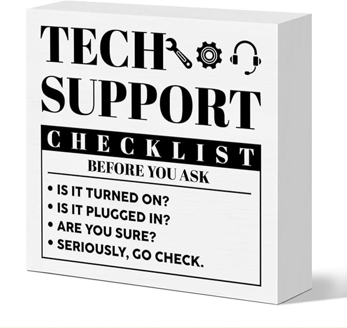 Funny Tech Support Gifts for Women Men, It Support Engineer Computer Programmer Christmas Birthday Gifts IT Office Cubicle Desk Decor Wooden Sign, Checklist Before You Ask