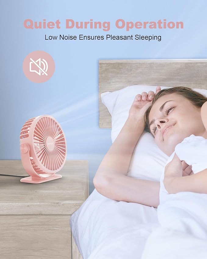 TriPole USB Desk Fan Mini Portable Personal Fan, 3 Speeds Adjustable Strong Breeze Small Electric Fan, 360° Rotation Quiet Plug In USB Fan for Desktop Bedroom Office Table Travel Cruise, Pink, 4.5in