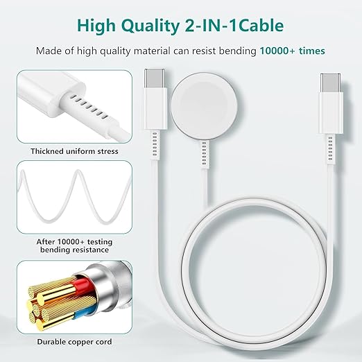for 2 in 1 USB C Apple Watch Charger, iWatch Fast Charging Cable Cord 6ft and iPhone Type C Wall Charger Plug Block for Apple Watch Series Ultra/11/10/9/8/7/SE/6/5/4/3/2/iPhone 17 16 15 Pro Max/Plus