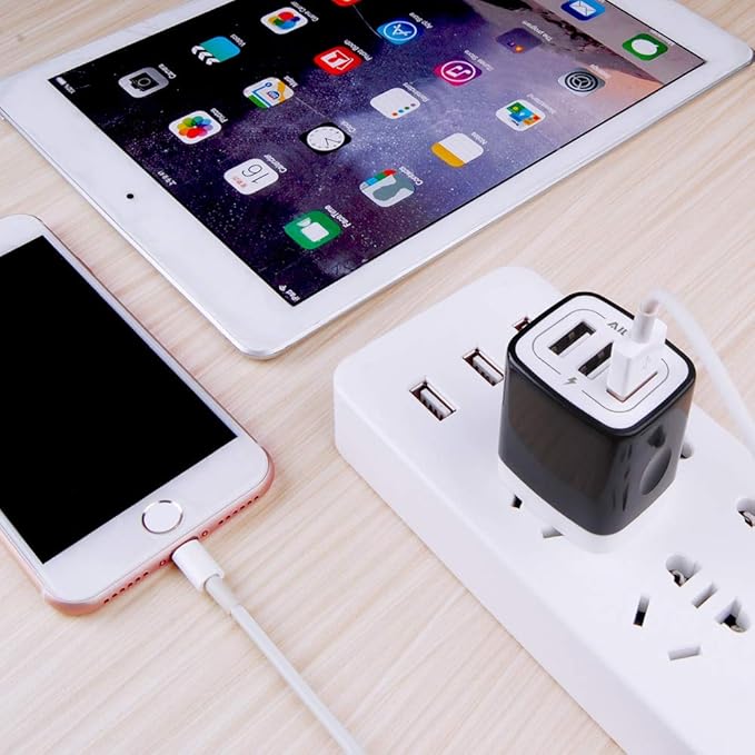 Wall Charger Plug, AILKIN USB Plug Wall, 3MultiPort Home Charger Station Cube Box Charger Outlet Base Brick Block Replacement for iPhone, iPad, and iWatch Charger Plug (Black)