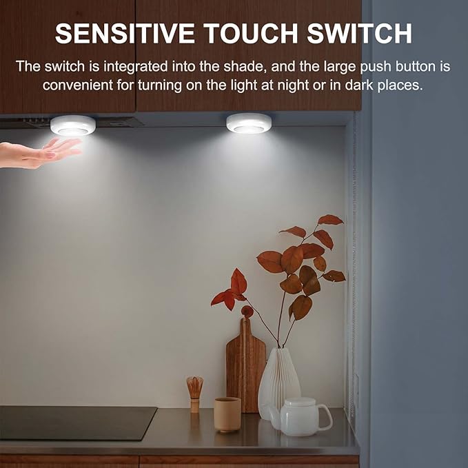 Tap Light 6 Pack Portable LED Puck Touch Night Lights - Battery Operated Under Cabinet Lighting for Kitchen, Closet, Classroom, Indoor & Outdoor