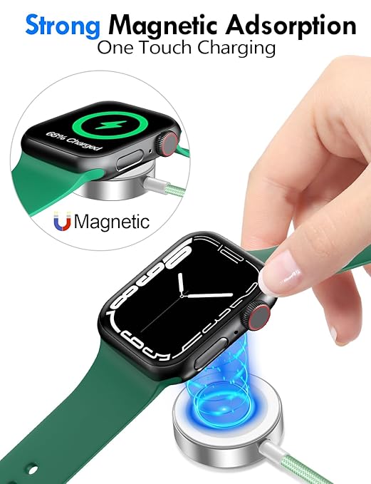 2Pack Multi Charging Cable Cord for Travel Essentials,Apple Watch Charger,iPhone Charger,[3-in-2] Type C/L Cable Portable Designed for iWatch,iPhone 17-8,Galaxy S25-21,AirPods,iPad-4FT Green