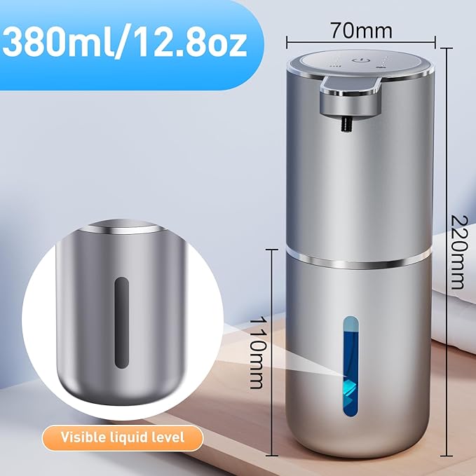 Fantictas Automatic Foaming Soap Dispenser Foaming Hand Sanitizer Touchless 1500mAh Soap Dispenser Rechargeable with Sensor for Bathroom Kitchen 13.5oz/380ml