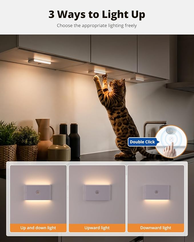 wowatt 3CCT Rechargeable Stair Lights Indoor, White Stairway Lights Indoor with Magnetic Mount, Dimmable Stair Lights Motion Sensor for Stairway, Hallway, Kitchen, Bathroom(3 Packs)