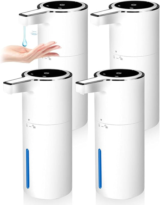 4 Pack Touchless Automatic Liquid Soap Dispenser, 13.5oz Smart Sensor Hand Wash Dispenser, USB Rechargeable & Adjustable for Bathroom Kitchen Sink, White
