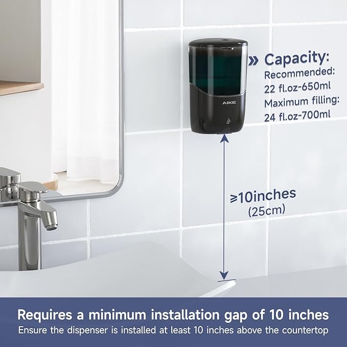 AIKE Liquid Automatic Wall Mount Soap Dispenser,Battery Operated Model AK1216,Black