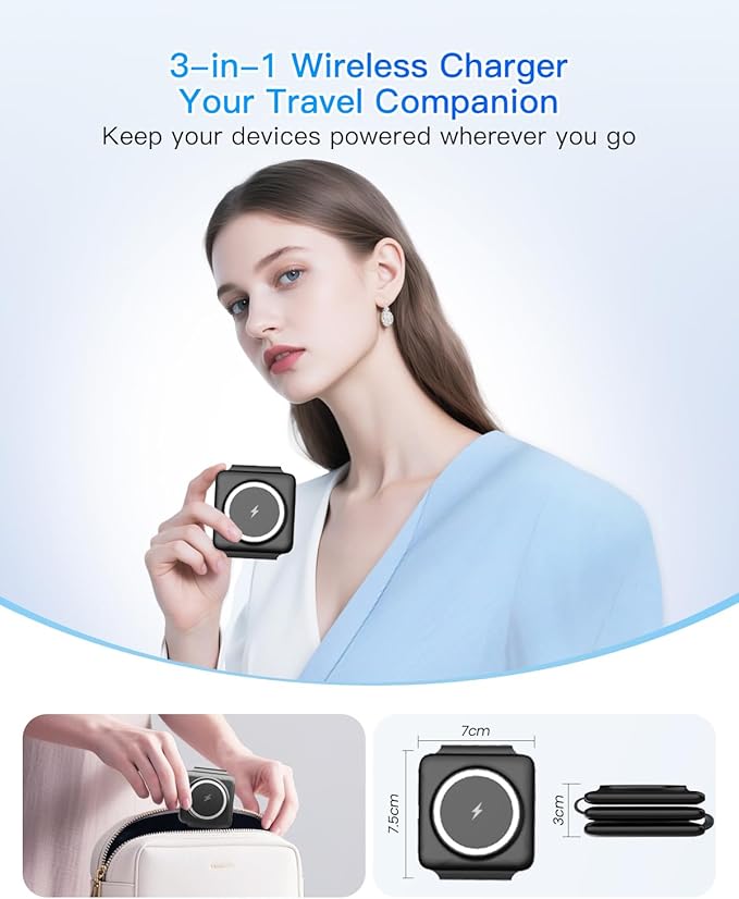 Magnetic Wireless Charger for iPhone: Fodable 3 in 1 Charging Station for Multiple Apple Devices - Travel Charging Pad Dock for Apple Watch iPhone 17 16 15 14 13 12 Pro Max Plus & Airpod