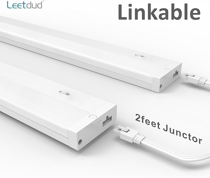 Leetdud LED Under Cabinet Lighting Hardwired or Plug in, 16 Inch 8W, Dimmable 5 Color 2700K/3000K/3500K/4000K/5000K, Linkable Eyes Care Design Counter Lights for Kitchen, Sink, ETL Listed, White
