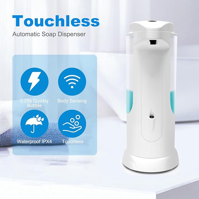 Automatic Liquid Soap Dispenser Touchless 12.5oz/370ml 3 Level Adjustable Infrared Sensor Battery Operated Water Resistant Hand Sanitizer Pump Dispenser for Bathroom Countertop Kitchen Sink
