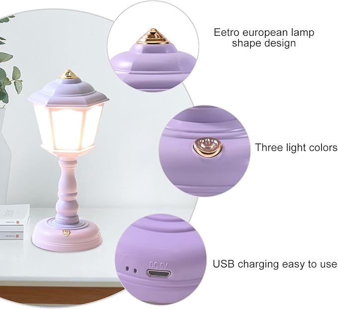 Mini Desk lamp Vintage, LED Desk Lamp Dimmable Table Lamp Reading Lamp with USB Charging Port, Sensitive Control, Eye-Caring Office Lamp,Very Beautiful Decorative Desk lamp (Purple)