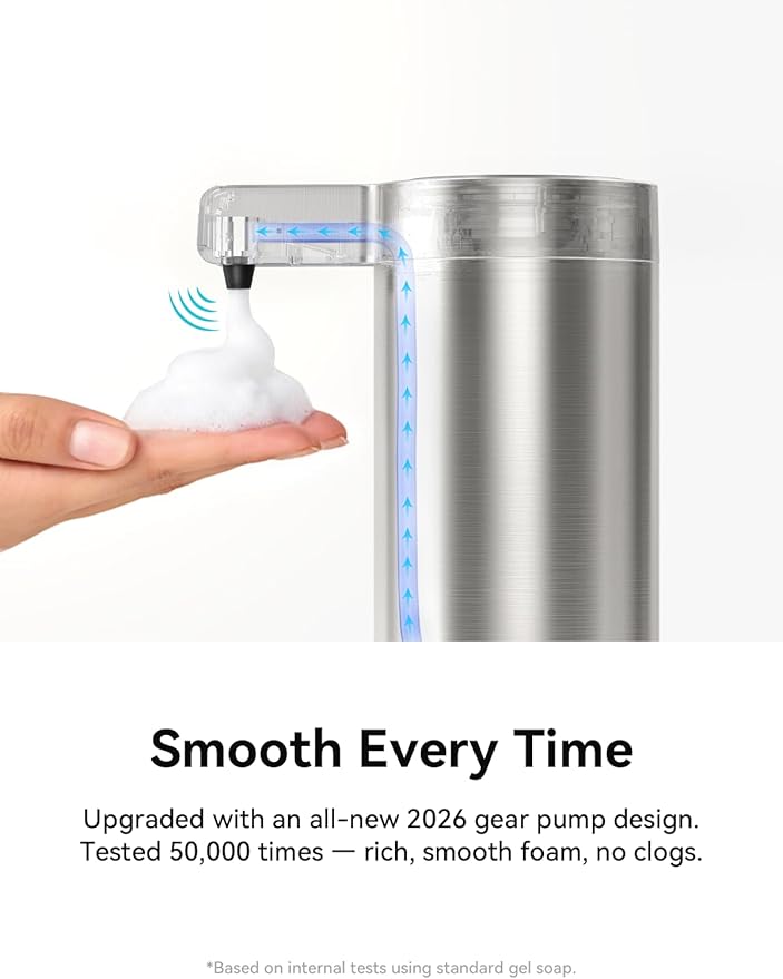 SUNLY Automatic Foaming Soap Dispenser Touchless – Clog-Free Pump, 0.2s Fast Sensor, USB-C Rechargeable, Smudge-Resistant Stainless Steel, for Kitchen & Bathroom Soap Dispenser
