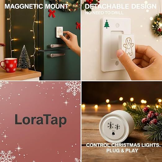 LoraTap Remote Control Outlet (Christmas Tree Light Switch): Wireless Wall Switch – 100ft Indoor Range – On/Off Outlet for Holiday Lights & Small Appliances – Pre-Programmed & No Wiring