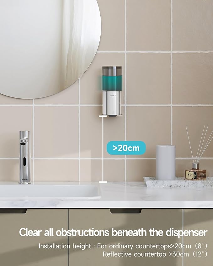 AIKE Automatic Wall Mount Liquid Soap Dispenser for Home and Commercial Bathroom 13.5oz IPX7 Waterproof,Polished Stainless Steel