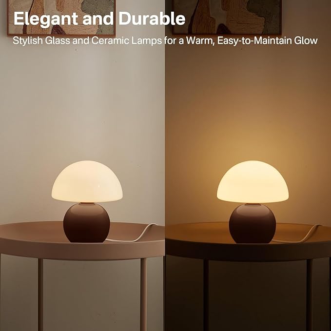 Dawnwake Mushroom Lamp Table Lamp for Bedroom,Desk Bedside Small Lamps for Living Room Night Stands,Mushroom Decor Cute Mini Modern Mid Century Lamps,Unique Aesthetic Home Living Room Decor(Coffee)