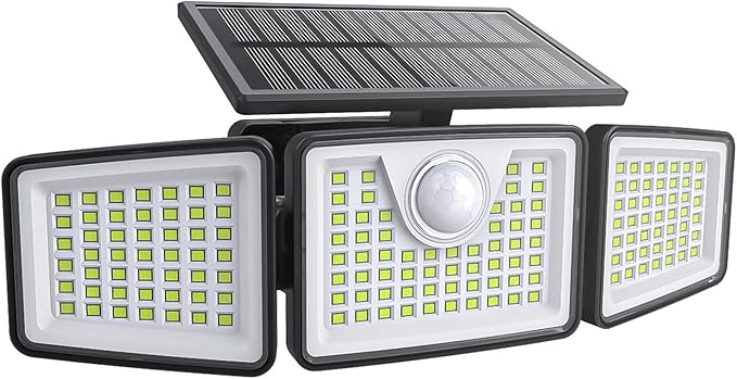 daphino 2500LM Solar Lights Outdoor with Motion Sensor,3 Head 270° Wide Angle Street Area Lights,IP65 Waterproof Security Lighting with 3 Modes(Remote,1 Pcs)
