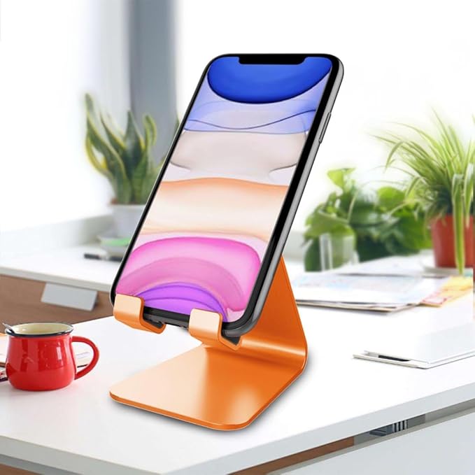 CreaDream Cell Phone Stand, Cradle, Holder, Aluminum Desktop Stand Compatible with Switch, All Smart Phone, iPhone 15 14 13 12 Pro Max Plus Mini Xr X Se 8 SE -Orange