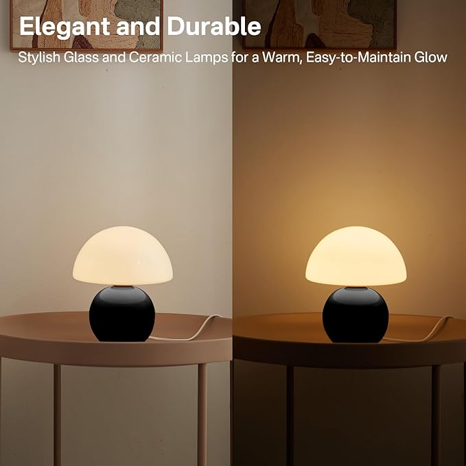 Dawnwake Mushroom Lamp Table Lamp for Bedroom,Desk Bedside Small Lamps for Living Room Night Stands,Mushroom Decor Cute Mini Modern Mid Century Lamps,Unique Aesthetic Home Living Room Decor(Black)