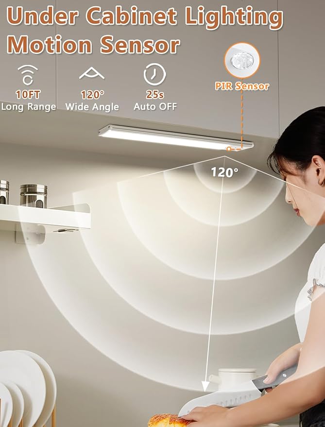 Under Cabinet Rechargeable Lighting: 10 Inch Motion Sensor Dimmable Lights Indoor - Battery Operated Lights - Wireless Closet Light Magnetic Led Light for Kitchen Home Bathroom Counter 5 Pack