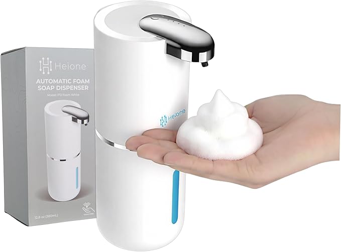 Foaming Hand Soap Dispenser - Automatic Touchless Foam Soap Pump for Bathroom & Restroom, USB-C Rechargeable, IPX5 Waterproof, Wall Mount or Countertop, 12.8oz (White)